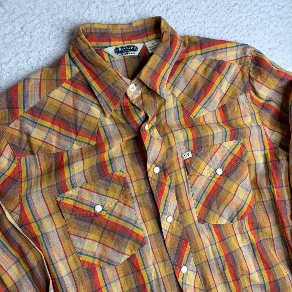 Salt Valley Western Mens Small Plaid Pearl Snap Shirt  Long Sleeve Cotton